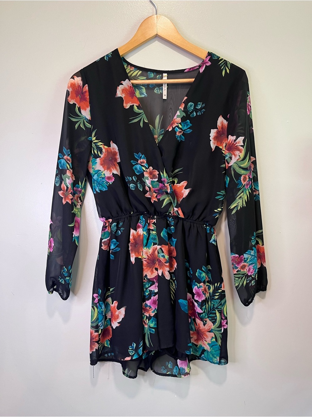 Zinga Women's Black Floral Wrap Romper